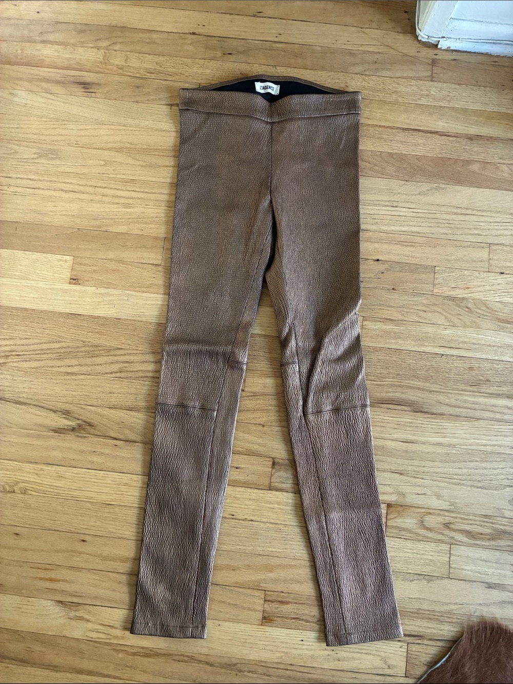 L'AGENCE gold bronze Leather Leggings size small